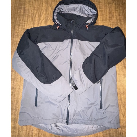 Lands' End Other - Lands End Jacket Mens Large Gray AquaCheck Thermolite Hooded Full Zip Nylon Coat